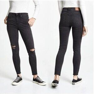 Madewell 9" High-Rise Skinny Jeans With Distressed Hem & Ripped Knees Black 29
